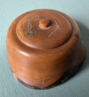 Japanese Turned Wooden Trinket Storage Box Vtg Mt Fuji Round Burl Wood