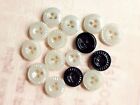 Lot Of 15 Tiny Diminutive 3 Hole China Buttons Black   White   Inkwell Piecrust