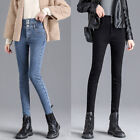Ladies Fleece Lined Lining Jeans Denim Pencil Pants Trousers Winter Warm Fashion