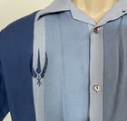 1950s Vintage Mens Rockabilly Blue 2 Tone Rayon Button Down Loop Shirt Jacket M