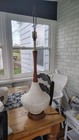 Mid Century Danish Modern Table Lamp Teak White Ceramic Pottery 1950s