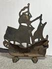 Large Antique Vintage Cast Iron Doorstop Sailing Ship Pirate