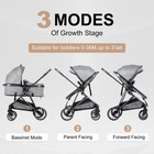 2-in-1 Baby Stroller With Bassinet Mode - Folding Infant Newborn Pram With Rever
