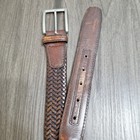 Men s Size 36 Brown Woven Braided Genuine Leather Belt Silver Tone Buckle 1 25in
