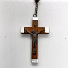 Lourdes Carved Wood Bead Rosary French  France Vintage Silver