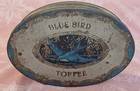 Fabulous Large Oval Shape Old Vintage Advertising Can Blue Bird Toffee Tin Rare 