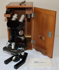 Vintage 1934 Bausch   Lomb Microscope Dovetailed Wood Box Case Beautiful Working