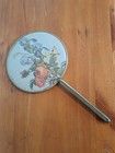 Vintage Brass Glass Hand Held Floral Vanity Mirror 