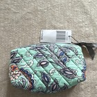 Vera Bradley Quilted Floral Fabric Zip Makeup Bag Pouch Green blue gray