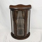 Vintage Wooden Curio Cabinet Curved Glass Door With Shelves Federal Victorian