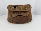 Vintage Wicker Fly Fishing Creel Basket 14    - Leather Trim - Curved Backside