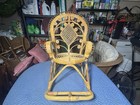 1970   s Child   s Rattan Rocking Chair W Rare Front Loop Footrest Boho Peacock