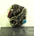 Native American Navajo Sterling Silver Turquoise Eagle Ring Size 10 Signed G 136