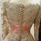 Elegant Gold Lace Appliqued Prom O-neck Long Sleeve Evening Dresses Pink Party