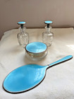 Antique Vtg Sterling Silver   Guilloche Enamel Dresser Set Tiffany Blue 4 Pieces