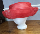 Red Sinamay Wide Brim Hat Unbranded Church Derby Tea Party Wedding Fascinator