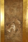 Japanese Two-panel Dragon And Tiger Folding Screen Ink Painting Byobu Edo Era