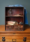 Antique Apothecary Cabinet Wood Drawer Shelf Organizer Vintage Counter Display