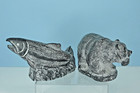 Lot 2 Original Hand Carved Sculptures Salmon   Bear With Salmon Aarktik Canada