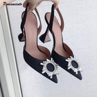 2025 Brand Women Pumps Luxury Crystal Slingback High Heels Summer Bride Shoes Co