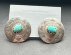 Vintage Sterling Silver Turquoise Concho Cabochon Post Earrings Signed Gl
