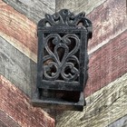 Ornate Antique   Vintage Cast Iron  wall Mount  Match Holder With Htf Lid