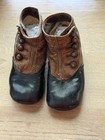 Antique Victorian Baby Childs Doll Leather Button Up Boot Shoes Brown Black