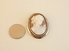 Antique Carved Shell Cameo Gold Fill Pin Brooch Lady Wearing Necklace   Rose
