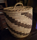 Vintage Native American Papago Indian Tohono O  odham Woven Coil Basket With Lid