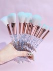 10-piece Baby Blue Unicorn Makeup Brush Set With 2 Powder Puffs