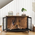 Wood Dog Crate W  Wheel Furniture Pet Kennel For Small Medium Dog Removable Tray