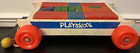 Playskool Building Blocks Wooden Wagon Pull Toy   Vintage 1960s Original