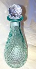 Decorative Pebble Aqua Glass Bottle With A Cut Glass Stopper 7 In Tall  New