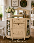 Rare 1900s Antique Curved Glass Sideboard Buffet   China Cabinet With Mirror