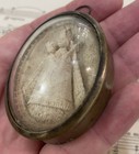 Rare Antique French Carved Plaster Virgin Mary Jesus Domed Glass Icon C1900
