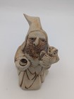 Vintage 1986 Flat Earth Clay Works Whimsical Pottery Wizard   Owl Incense Burner