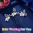 3 Pack Crystal Bride Wedding Hair Pins Silver Flower Bridal Pearl Accessories