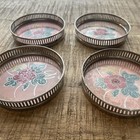 Vintage Coasters Made In Japan Glass And Metal Floral Set Of 4