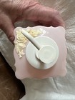 Vtg 50s Pink Plastic Vanity Lotion Dispenser Pump Acrylic Flowers Schwartz Bros 