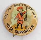 Antique 1910 Buster Brown Hose Supporter Celluloid Pinback Button W paper Label