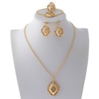 Gold Tone Gold Plated Metal Necklace Bracelet Earring Ring Set Mns647-gld