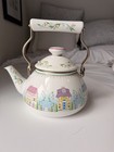 1998 Lenox Village Enamel Tea Kettle Teakettle Vintage Floral Complete