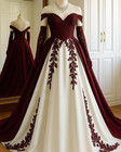 Vintage Burgundy And Ivory Wedding Dresses Long Sleeves A Line Bridal Gowns