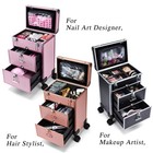 Adazzo Professional Rolling Makeup Train Case With Drawers  Large Cosmetic Tr   