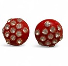 Vintage 1950s Clip On Earrings Red With Crystal Mid Century Made In Austria