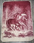 Vintage San Marcos Reversible Blanket Burgundy Horses Mustang 87x62