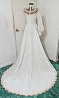 Vintage 70s Wedding Gown Ivory Lace Queen Anne Dress Puff Sleeves A-line Train