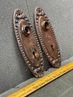 Pair Antique Vintage Stamped Doorknob Escutcheon Yale   Towne Lydian Pattern