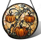 Stained Glass Halloween Pumpkin Vine Leaves Window Hanging Decor Gift 6 3