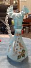Antique Hand Blown Blue Satin Glass Ewer Pitcher pairpoint mnt Washington Art Gl